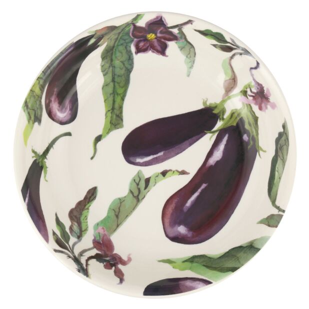 Vegetable Garden Aubergine & Flowers Medium Pasta Bowl