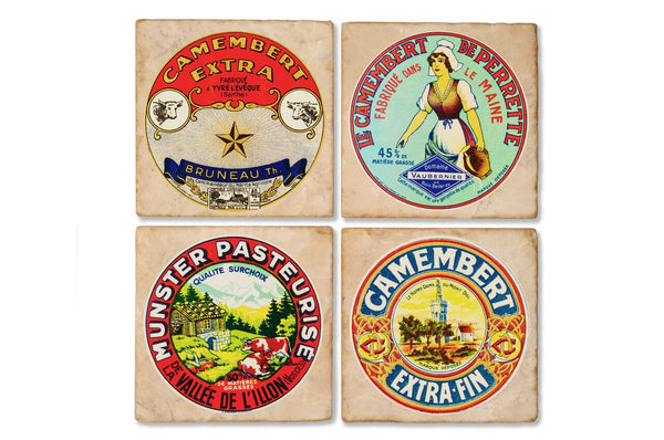 Round Cheese Labels Marble Coaster Set
